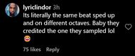 A user notes that Megan Thee Stallion's song has the same beat (image via @lyriclindor on Instagram)